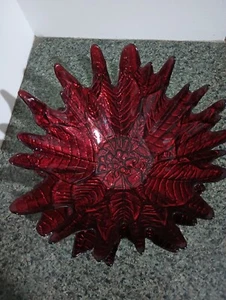 Akcam Art Glass Bowl & Plate Poinsettia Shape Reverse Painted Silver Tone - Picture 1 of 5