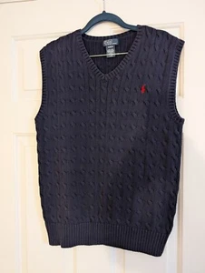 Polo Ralph Lauren Blue Cable Knit Sweater Vest Pony Logo Embroidery Sz XL 18-20 - Picture 1 of 10
