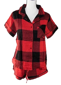 Plush from Revolve XS Pajama Set Plaid Shorts & Short Sleeve Button Down Top - Picture 1 of 6