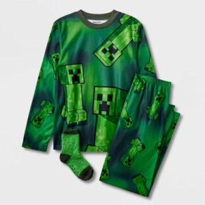 Boys' Minecraft 2pc Pajama Set - Green M 8/10 (NO SOCKS) - Picture 1 of 1