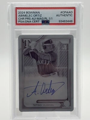 Placa de impressão 2024 Bowman Abimelec Ortiz RC magenta 1/1 PSA AUTOMÁTICO 10 - Imagem 1 de 3