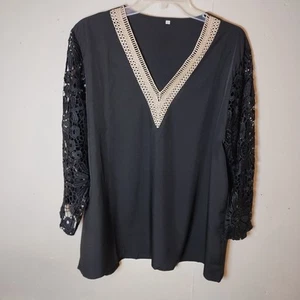 Women's 3x Black Lace Crochet Tunic Top Trendy Cocktail Glam Lightweight SKU 079 - Picture 1 of 7