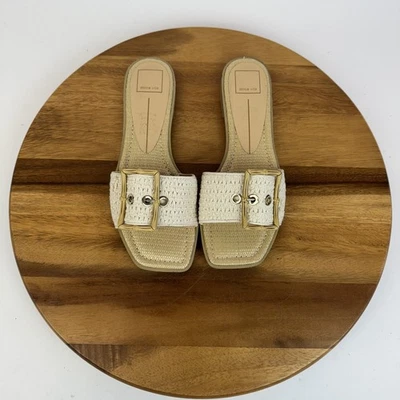 New Womens Dolce Vita Ilexa Gold Weave Buckle Slip On Slides Sandals Size 9 M - Image 1 of 4