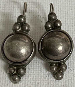 Vintage Sterling Silver 925 Modernist Dangle Dome Earrings Mexico Signed ATI - Picture 1 of 3