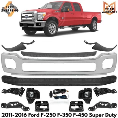 Front Bumper Chrome & Brackets Kit For 2011-2016 Ford F-250 F-350 Super Duty - Image 1 of 4