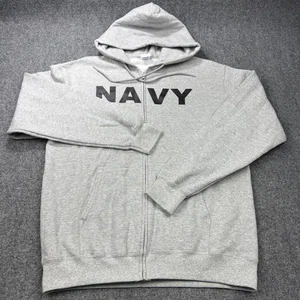 US NAVY Military Hoodie Mens Large Gray Full Zip Sweatshirt Port & Company - Picture 1 of 19