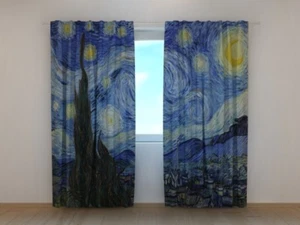 Arte de cortina de sala de estar Vincent van Gogh estrellado estampado noche dormitorio Wellmira - Imagen 1 de 10