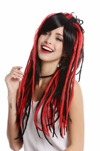 Perücke Damenperücke Cosplay lang glatter Scheitel schwarz rote Rasta Dreadlocks - Bild 1 von 4