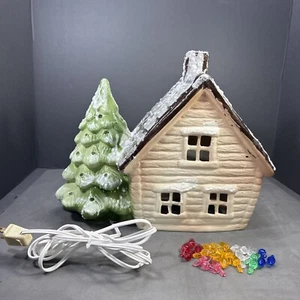Vintage Keramik Borte Glo Marcia beleuchtet Weihnachten Berg Baum Haus Hütte SCHÖN - Bild 1 von 18