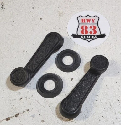 Geo Tracker WINDOW CRANK HANDLES Black handle PAIR 1989-98 + backing washers - Image 1 of 2