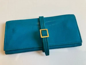 Mark Cross turquoise leather jewelry pouch-home or travel - Picture 1 of 9