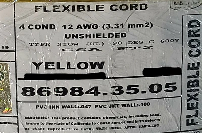 Carol 86984 12/4C STOW 600V 90C PVC Portable Power Cable Cord Yellow /10ft - Image 1 of 4