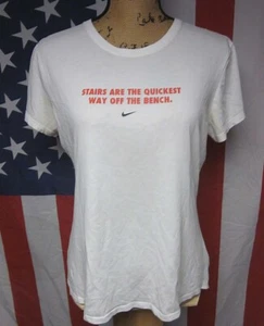 NIKE athletic Stairs Are Quickest Way Off Bench lrg T shirt girls Believe in Run - Picture 1 of 2