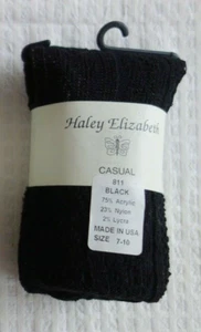 NEW Haley Elizabeth Girl's 7-10 Black Cable Knit Footed Tights USA Made - Picture 1 of 6