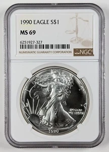 1990 American Silver Eagle $1 NGC MS69 - Picture 1 of 3