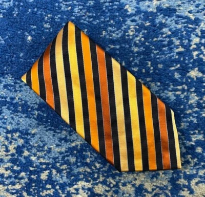 Corbata Vitaliano Pancaldi Azul Marino Naranja Rayas Sesgadas Seda Algodón Italia Foto 1 de 4