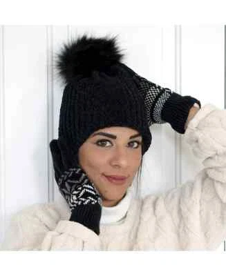 Women's Isotoner Signature Chenille Pom Pom Beanie Black Snow Gear  One Size New - Image 1 of 4