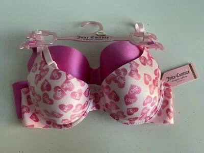 Pack de 2 sujetadores Juicy Couture talla 36B SEXY push up JC7888 corazones rosa San Valentín NUEVO Foto 1 de 4