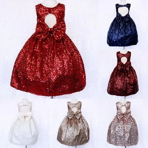 Full Sequence Keyhole Flower Girl Dress Wedding Pageant Holiday 2 4 6 8 10 12 14 - Picture 1 of 50