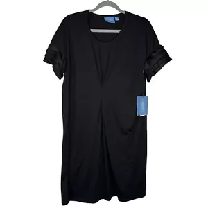 Abito donna nero grande Simply Vera Wang nuovo con etichetta raso maniche pieghettate - Foto 1 di 14