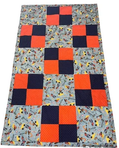Handmade Quilt Trucks Tools Construction Blanket Blue Orange 50 1/2" X 30 1/2" - Picture 1 of 3