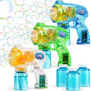 3 Bubble Guns Automatic Bubble Maker with 3 Bubble Solutions for Kids Toys - Picture 1 of 7
