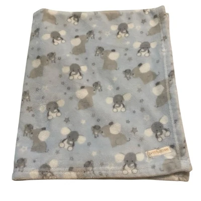 Blankets & Beyond Elephant Blue Gray Fleece Baby Blanket Jungle Throw Small Boy - Image 1 of 4