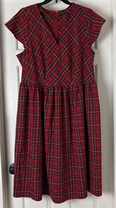 Lane Bryant Red Plaid Knit Jumper Dress Size 22 Academia Preppy Holiday Pockets - Picture 1 of 14