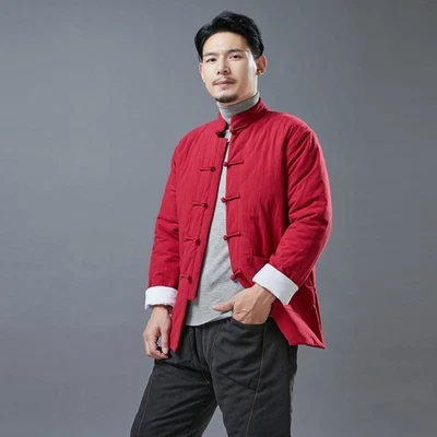 Winter Men's Cotton Jacket Stand Collar Cotton Coat Button Cardigan Short Coat - Image 1 of 4
