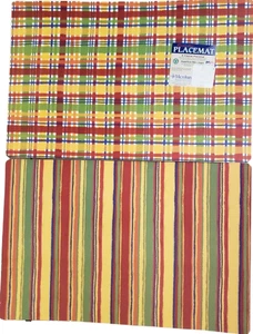 3 Same Reversible Plastic Placemats (12"x18") MULTICOLOR STRIPES & PLAID, CA - Picture 1 of 13