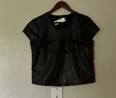 Blusa Romeo And Juliet Couture Negra Imitación Cuero Talla S Bordada Nueva con Etiquetas $130 Foto 1 de 4