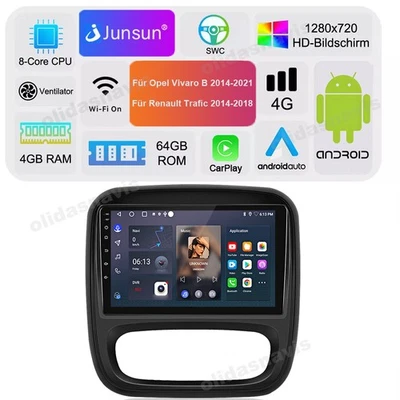8Kern Android 4+64GB Für Renault Trafic 3 Opel Vivaro B Carplay Autoradio GPS BT - Bild 1 von 4