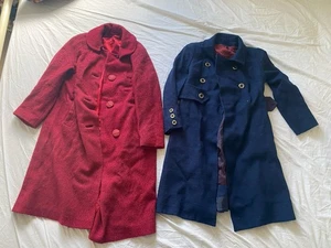 Trench Coats Vintage 1980s Royal Blue And Red Woollen Outdoor Jackets - Picture 1 of 13