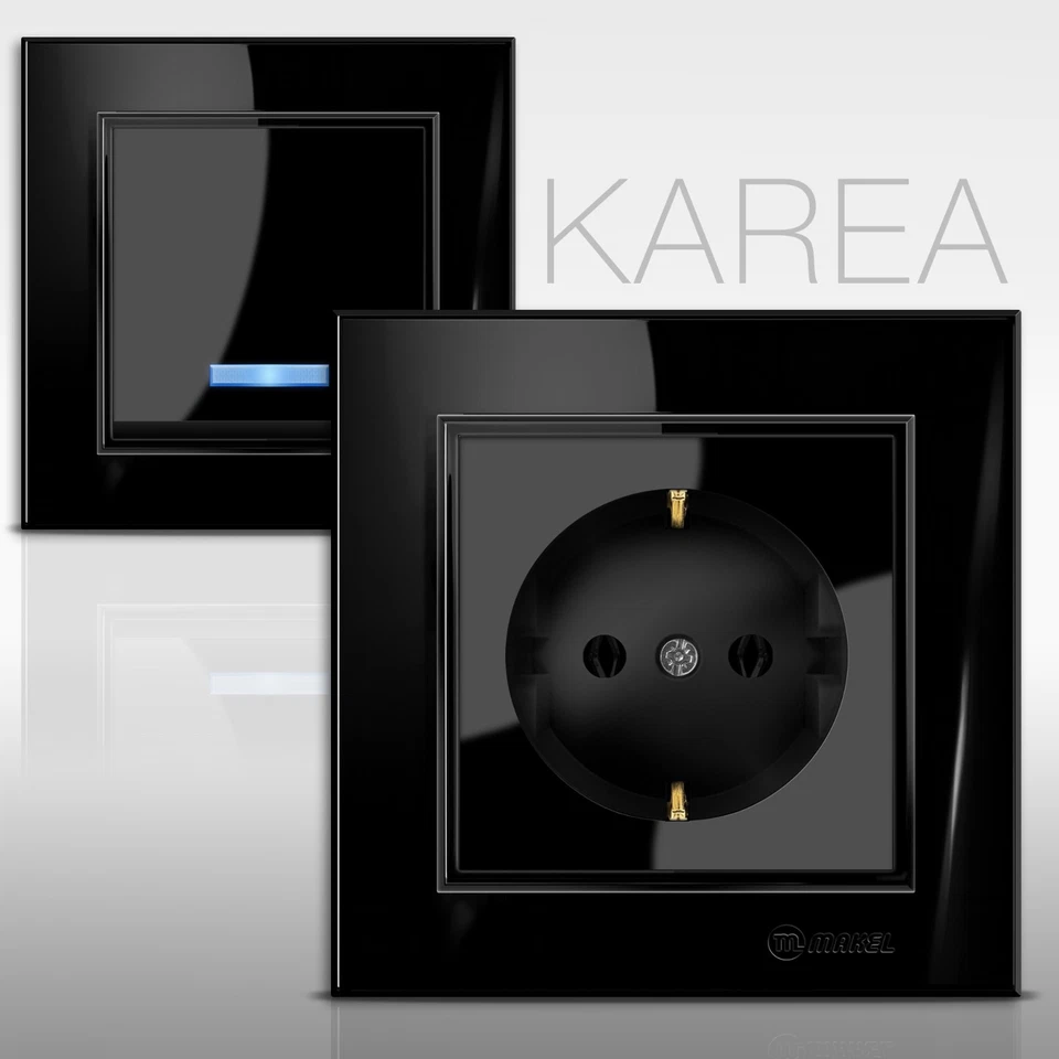 Schuko Steckdose, Steckdosen, Wechselschalter, Lichtschalter, KAREA Schwarz - Bild 1 von 1