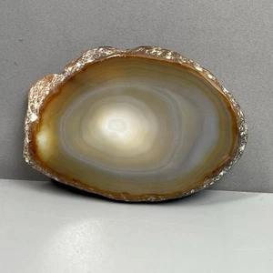 Large Agate Crystal Slice Cut Polished & Natural Brown w/Bluish Banding Orb 6" - Picture 1 of 16