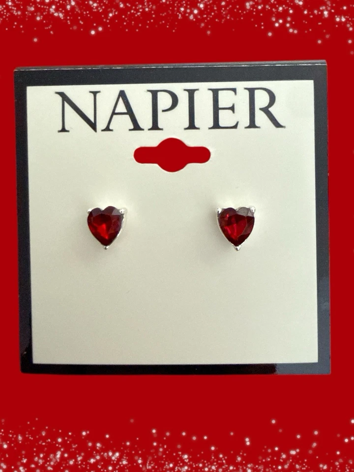 Napier 1/4» серебристого тона/красный сердце серьги новый с Ярлыками - Изображение 1 из 1
