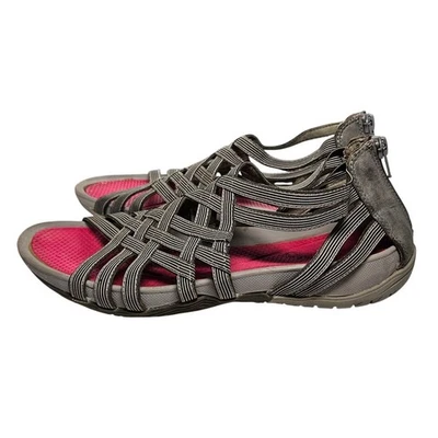 Baretraps Ykira Sz 8 Gladiator Strappy Sandals Gray Pink Zipper Back #326 - Image 1 of 4