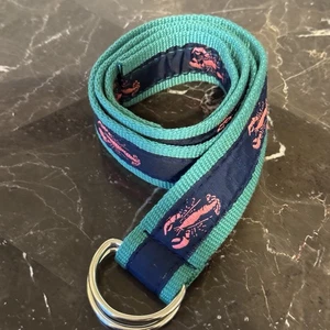 Damen Preppy Webbed Ribbon D Ring Gürtel Navy Pink Hummer S/M bis 32 Zoll - Bild 1 von 3