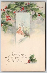Tarjeta postal vintage de Gibson Art Company de Navidad de Cincinnati Snow Cottage - Imagen 1 de 2