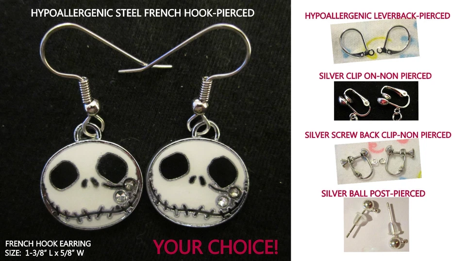 Pendientes Jack / Collar Pesadilla *OPCIONES* Hipoalergénico O Clip On Foto 1 de 1