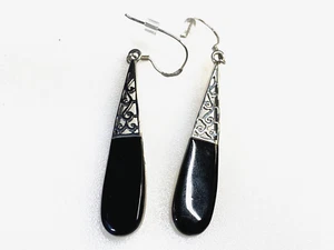 Vintage Sterling Silver 925 Earrings Black Enamel 8.20g - Picture 1 of 5