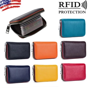 Mens Womens Leather Wallet Credit Card Holder RFID Blocking Zipper Pocket Purse - Picture 1 of 22