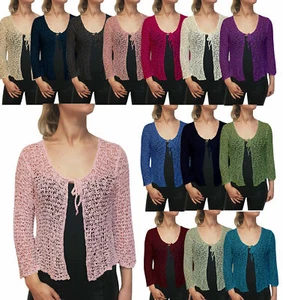 Ladies Popcorn Style Crochet Stretch Fish Net Bolero Shrug Open Cardigan - Picture 1 of 73