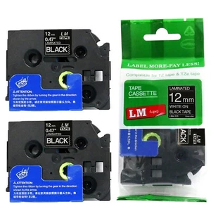 Paquete de 2 cintas blancas sobre negras de 12 mm para fabricante de etiquetas P-touch modelo PT1700, PT-1700 - Imagen 1 de 1