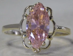 Ladies 10k Yellow Gold Marquee Shape Pink Birthstone Ring Sz.6.25, 1.9 grams - Picture 1 of 8