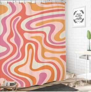 Duschvorhang Abstrakt Modern Rosa Orange Retro 70er Kunst - Bild 1 von 5