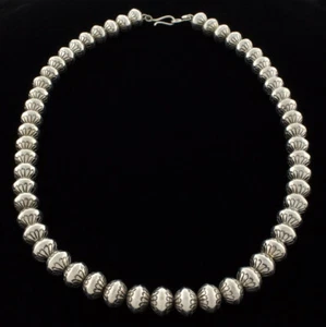 18" Handmade Sterling Silver Bead Necklace By Navajo Artist Marie Yazzie - Picture 1 of 3