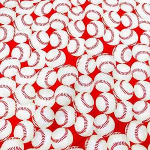 White Baseballs on Red Background 100% cotton 1 3/4 yards to quilt or sew - Picture 1 of 4
