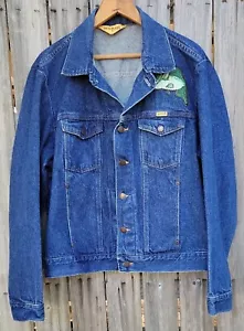 Rustler Blue Jean Denim Trucker Jacket-Mens Size Lg-Medium Wash w/Patch-VINTAGE - Picture 1 of 14