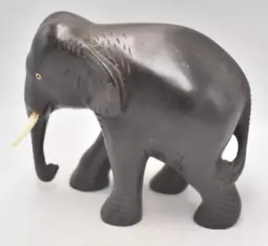 Vintage 1940s Hand-Carved Wooden Elephant Statue Figurine Rangoon 14.5cm - Picture 1 of 24